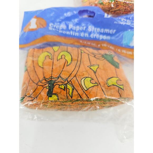 Vintage 1990s Halloween Crepe Paper Streamer Jack-o-Lantern JOL Pumpkin Lot of 3 - Picture 3 of 6